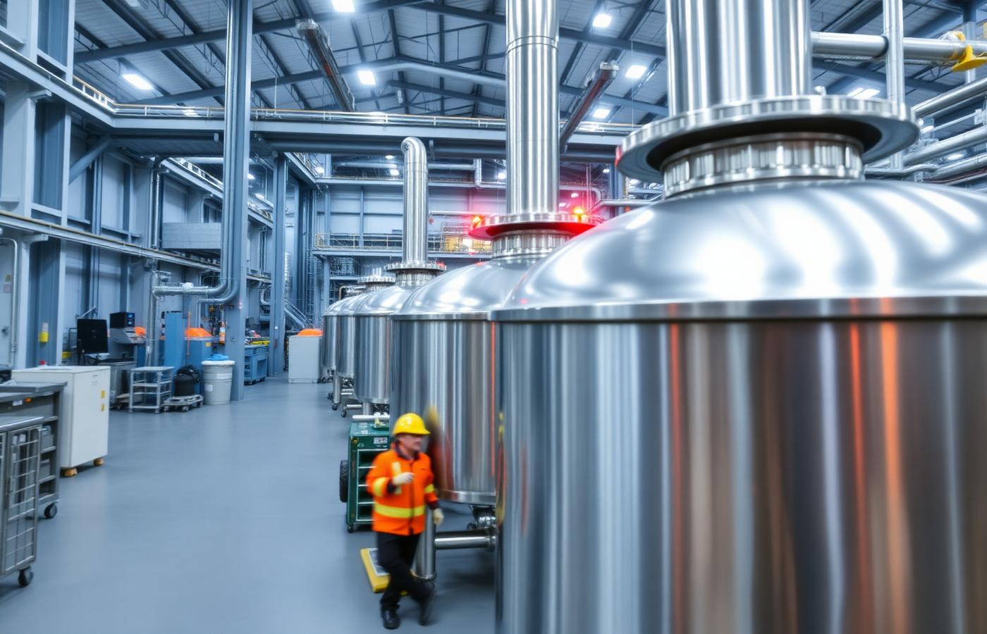 Inside an Innovation Coatings manufacturing facility with stainless steel reactors